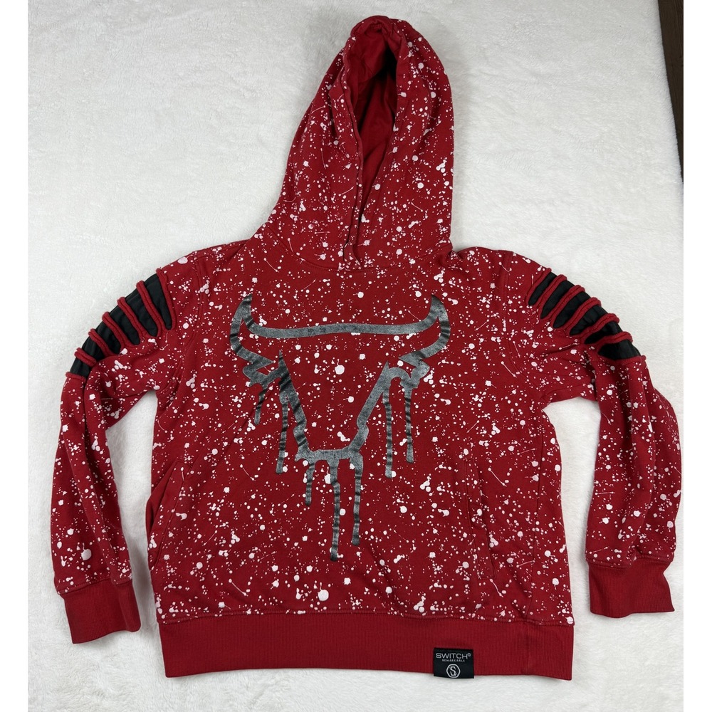 Switch Remarkable Boys Red Paint Splatter Bull Graphic Hoodie M 10-12